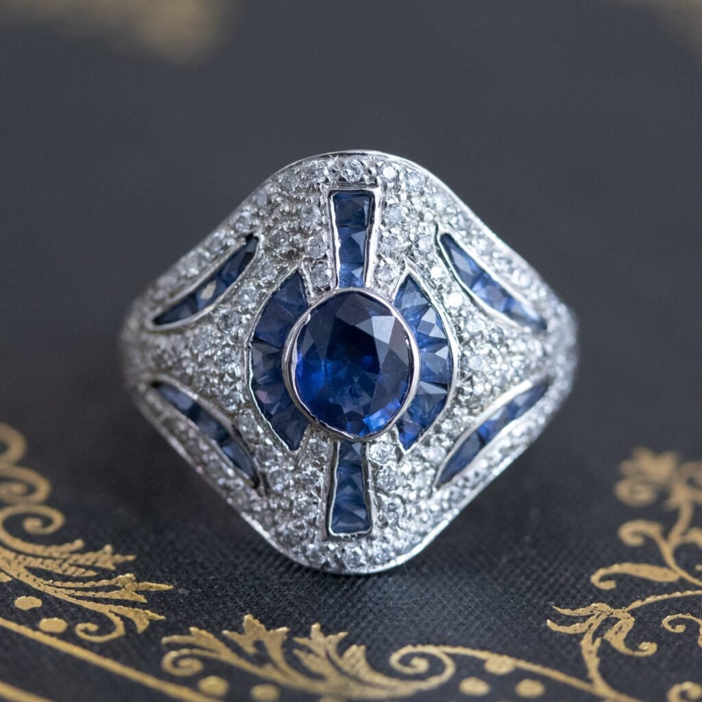 2.25ctw Diamond And Sapphire Art Deco Reproduction Fancy Ring