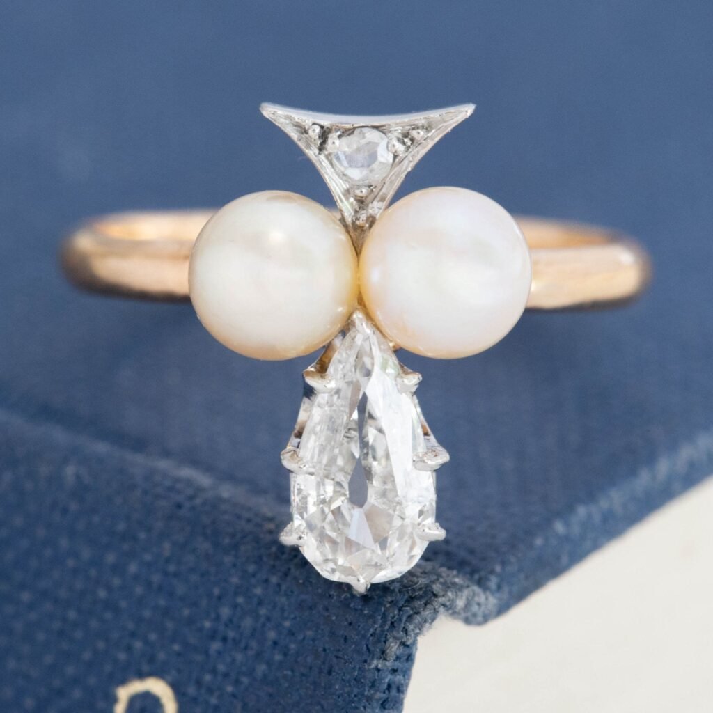 Edwardian Diamond & Pearl Tiara Ring, French