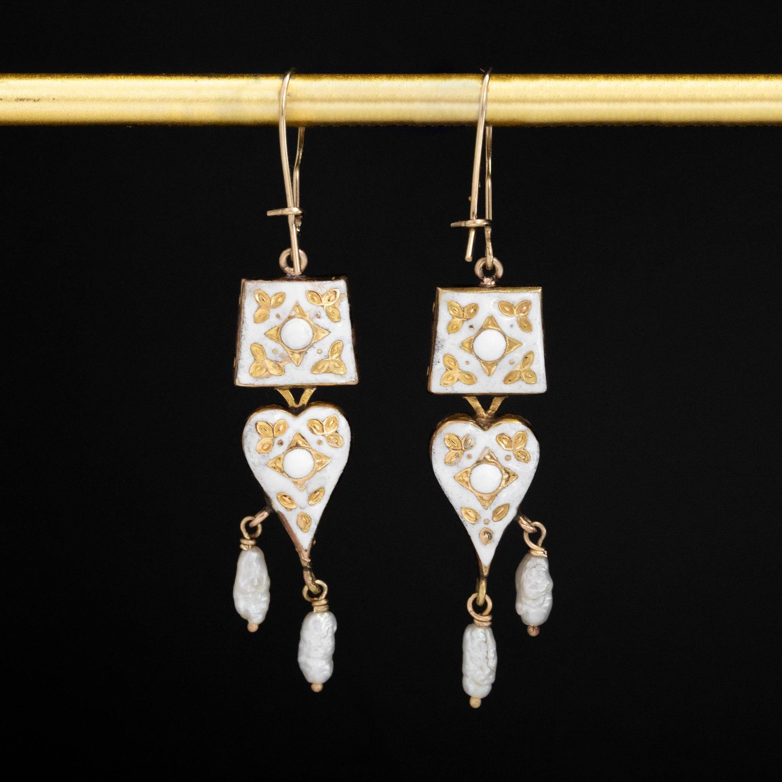 Enamel & Pearl Drop Earrings - Image 3