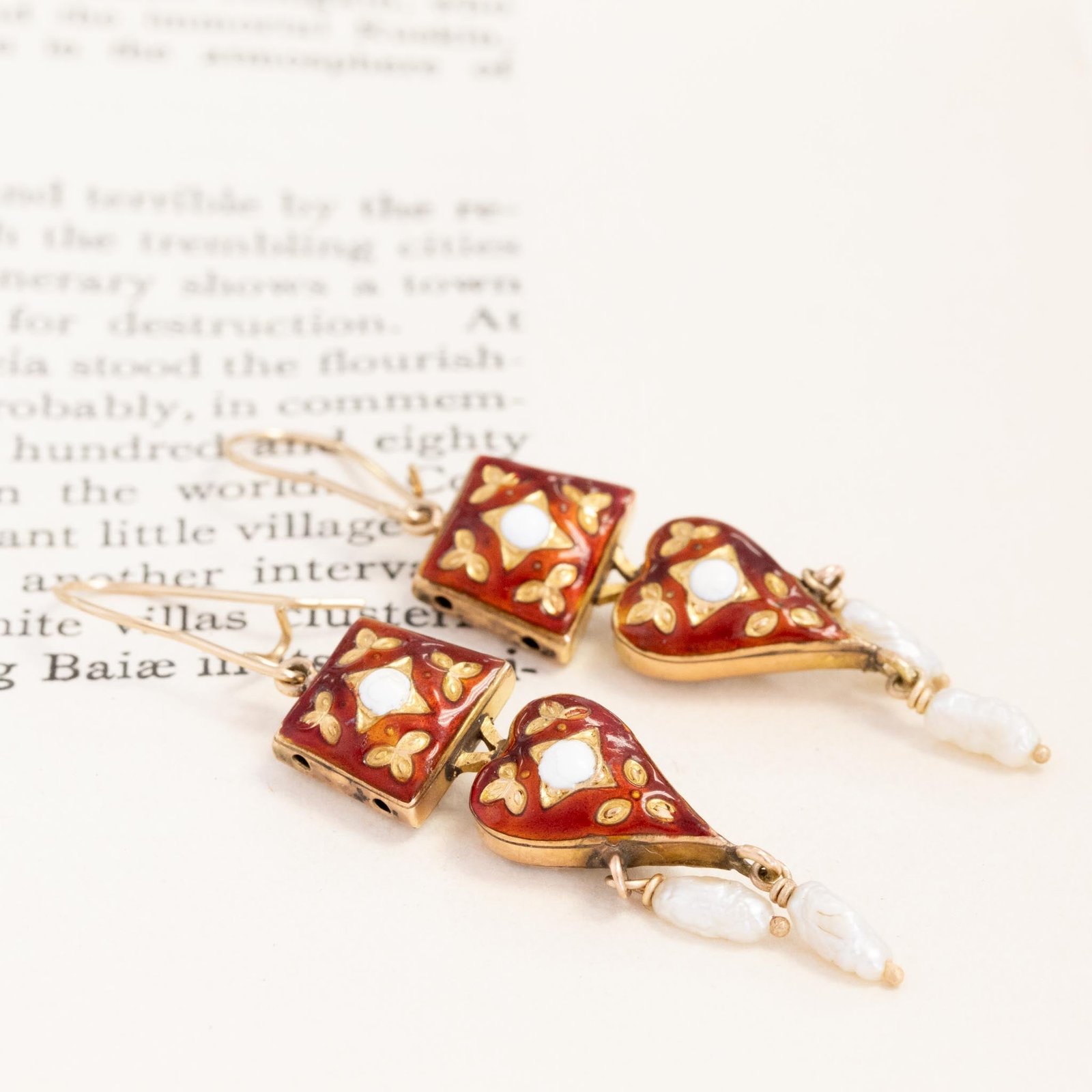 Enamel & Pearl Drop Earrings - Image 6