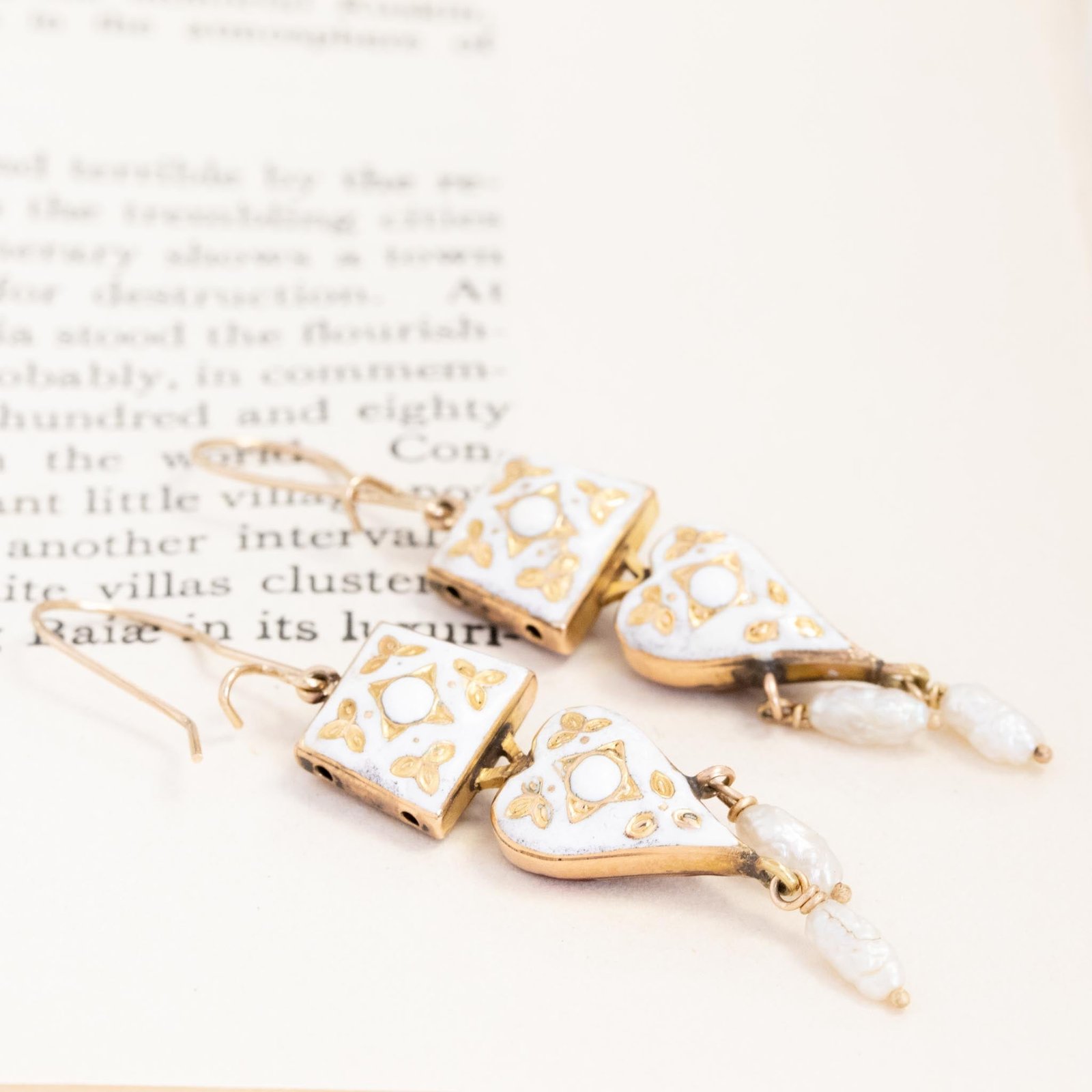 Enamel & Pearl Drop Earrings - Image 7