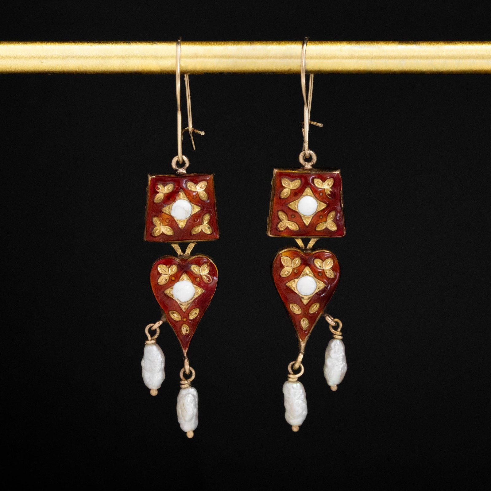 Enamel & Pearl Drop Earrings - Image 5
