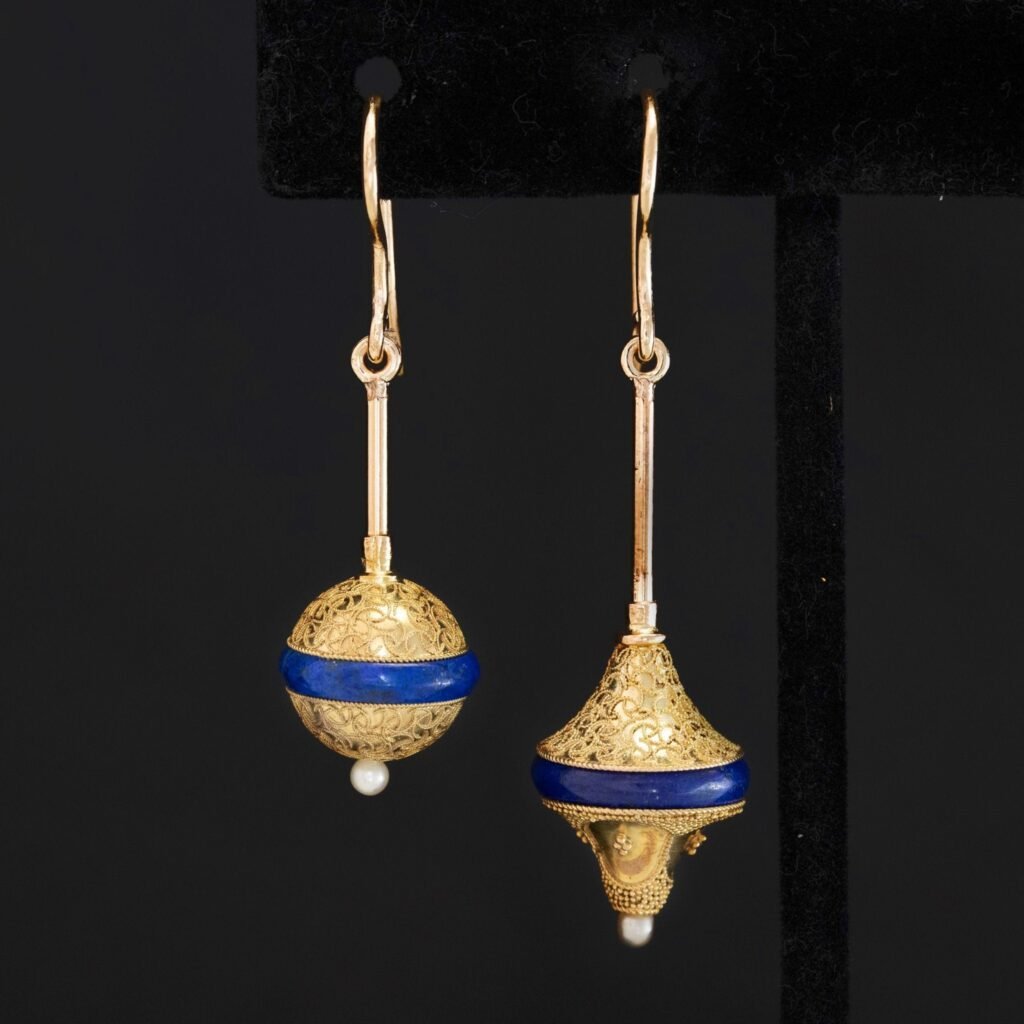 Etruscan Revival Enamel Shoulder Duster Earrings