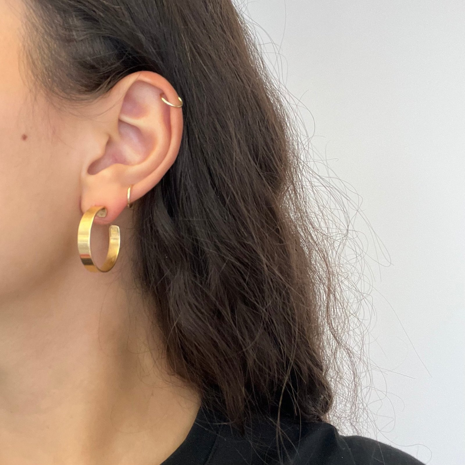 Flat Gold Hoop Earrings - Image 2