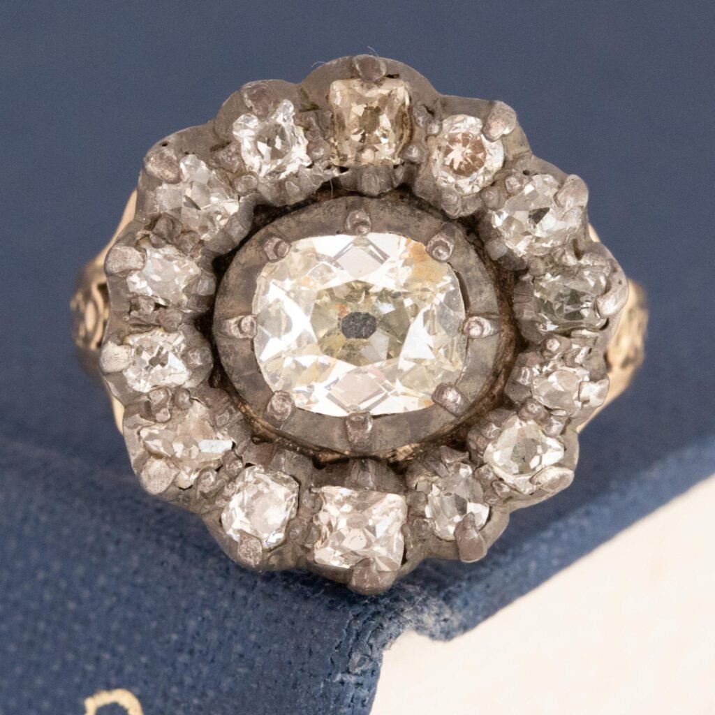 1.65ctw Georgian Old Mine Cut Diamond Collet Cluster Ring