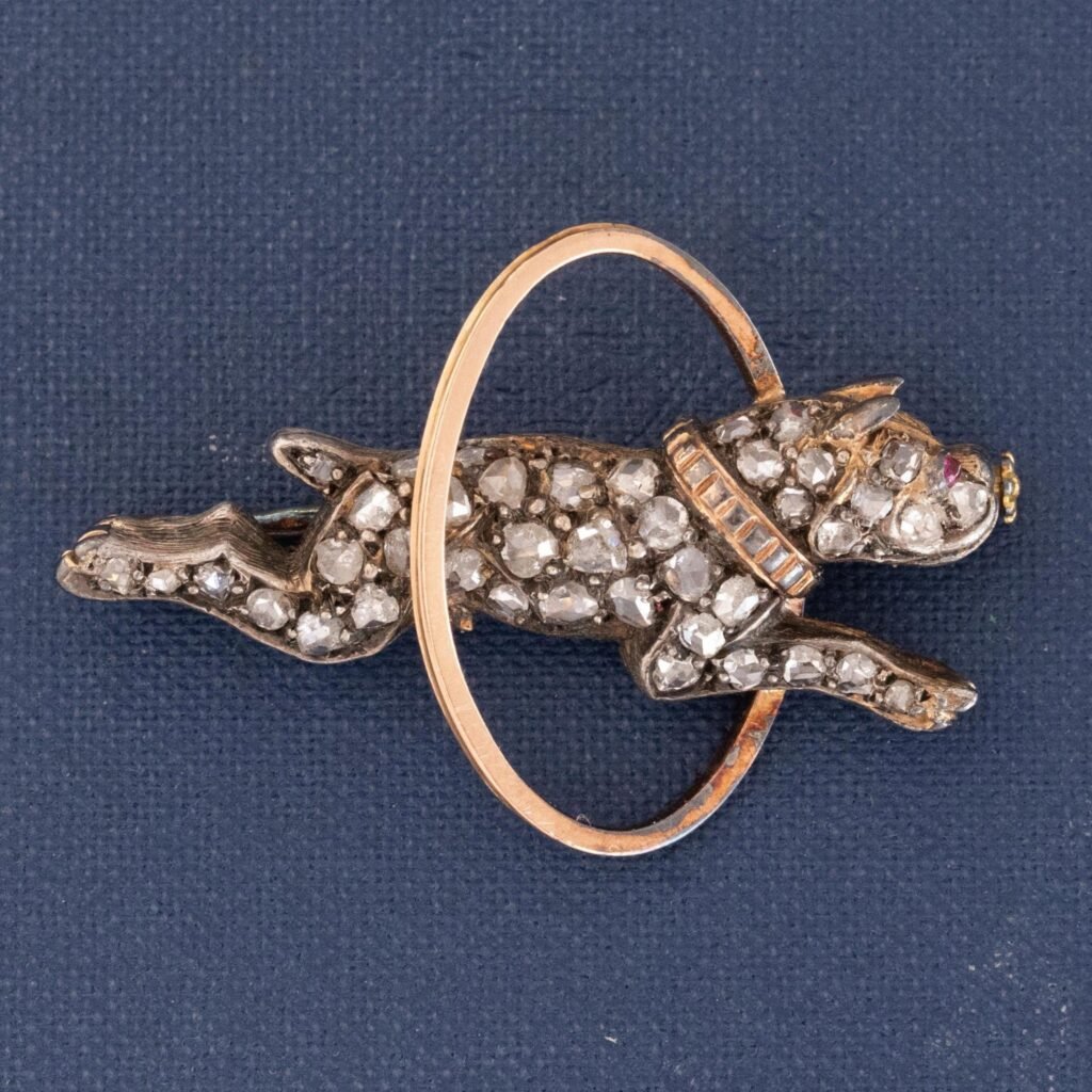 Georgian Rose Cut Diamond Bulldog Brooch, French