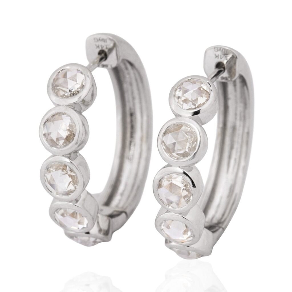 1.66ctw Rose Cut Diamond Bezel Hoop Earrings