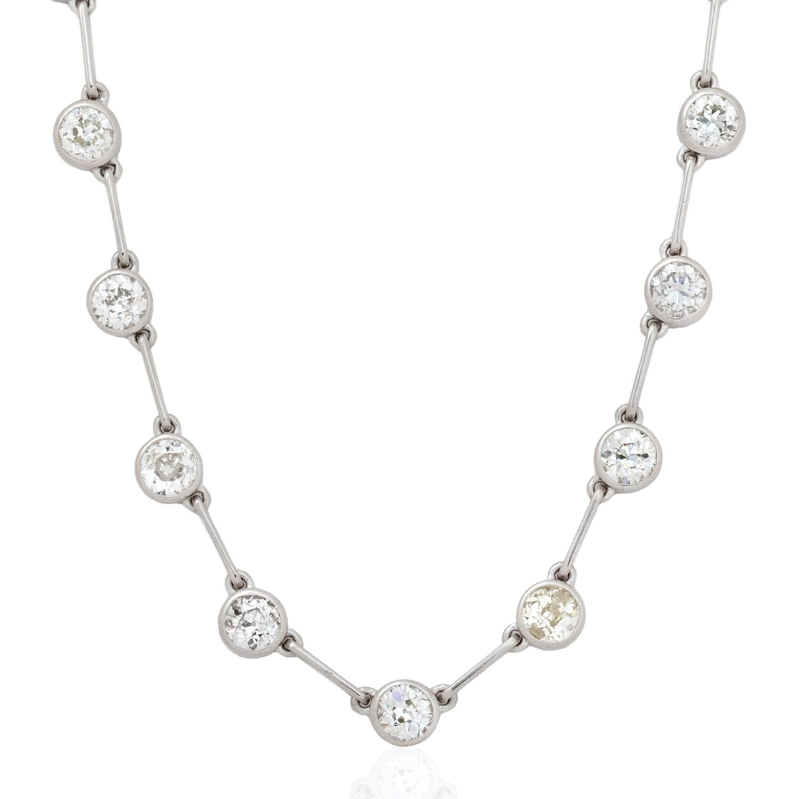 11.68ctw Old European Cut Diamond Bar Link Bezel Tennis Necklace