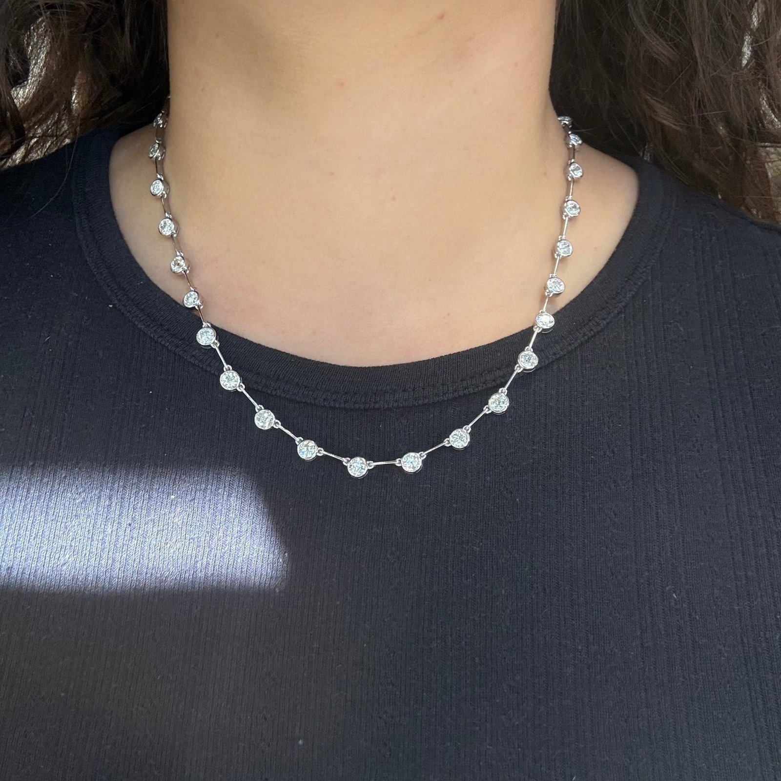 11.68ctw Old European Cut Diamond Bar Link Bezel Tennis Necklace - Image 3