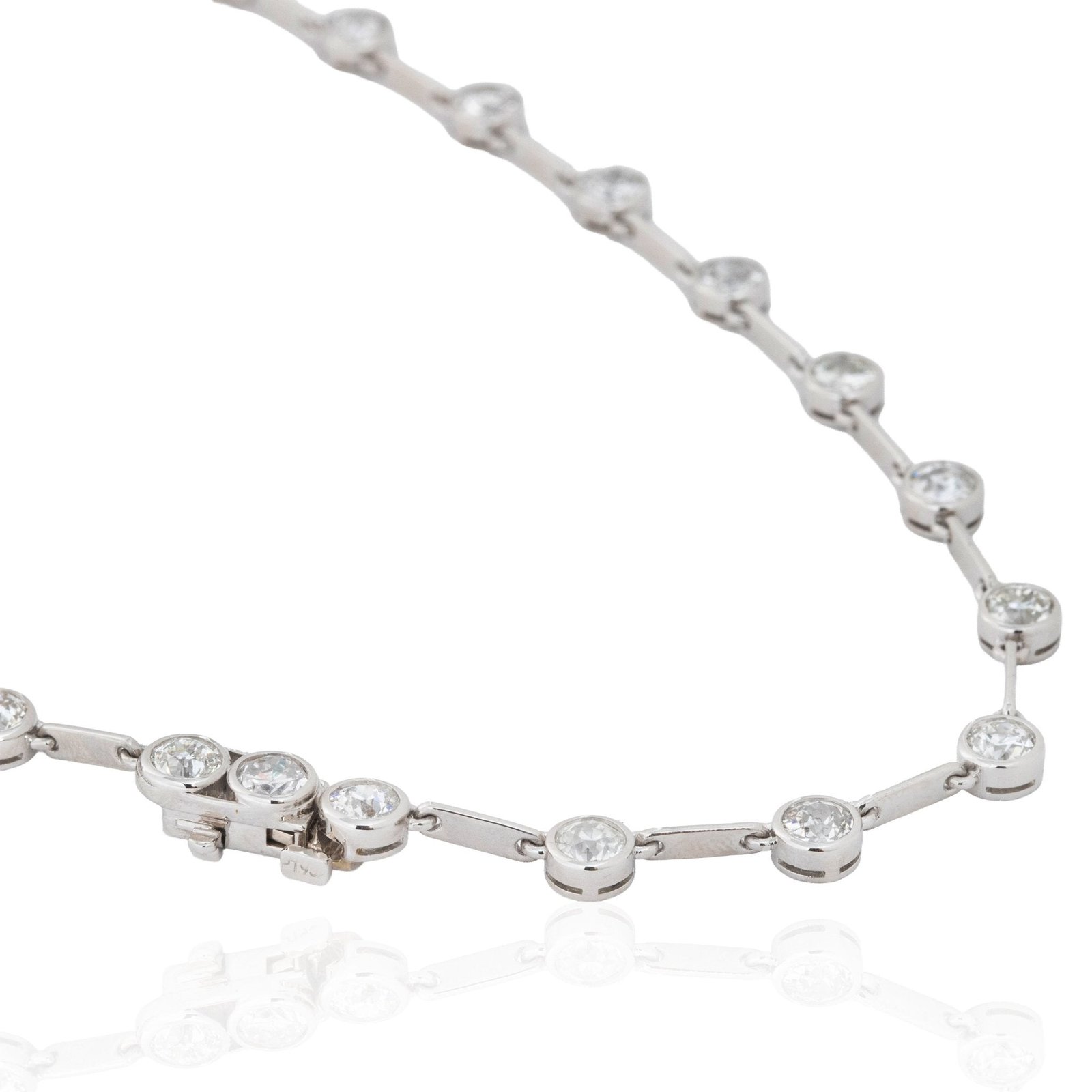 11.68ctw Old European Cut Diamond Bar Link Bezel Tennis Necklace - Image 4