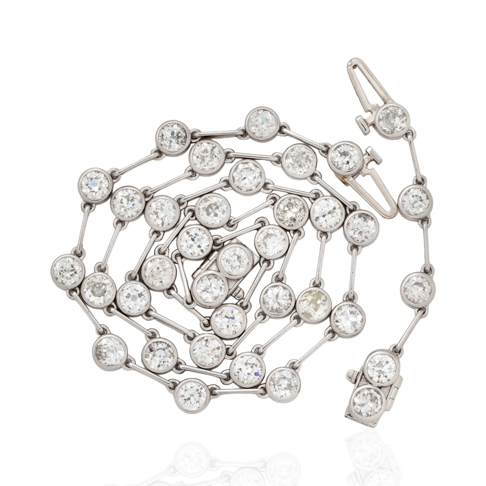 11.68ctw Old European Cut Diamond Bar Link Bezel Tennis Necklace - Image 5