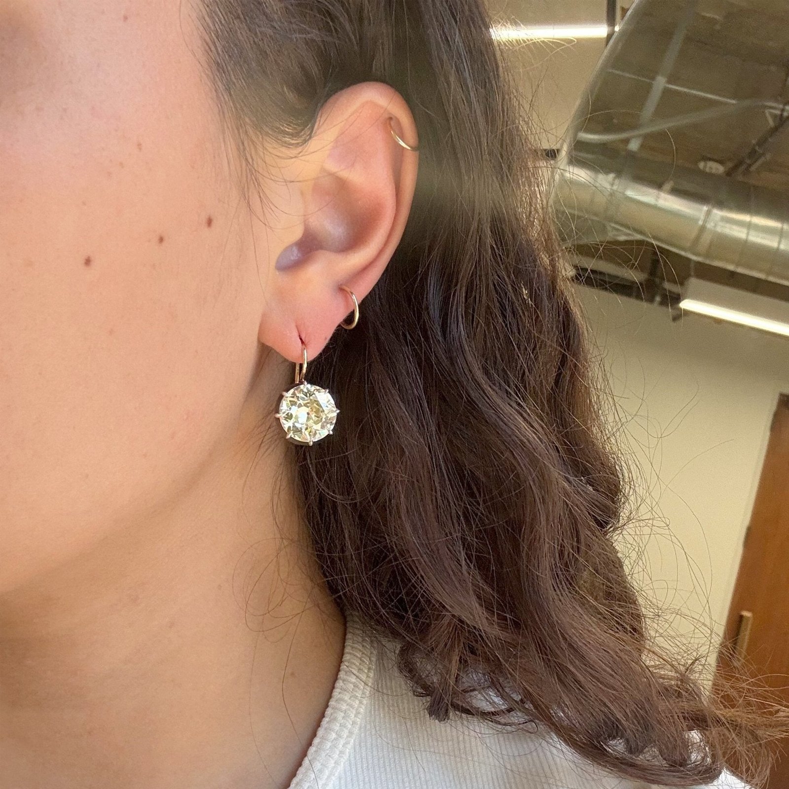 12.74ctw Old European Cut Diamond Collet Dormeuse Earrings, GIA - Image 2