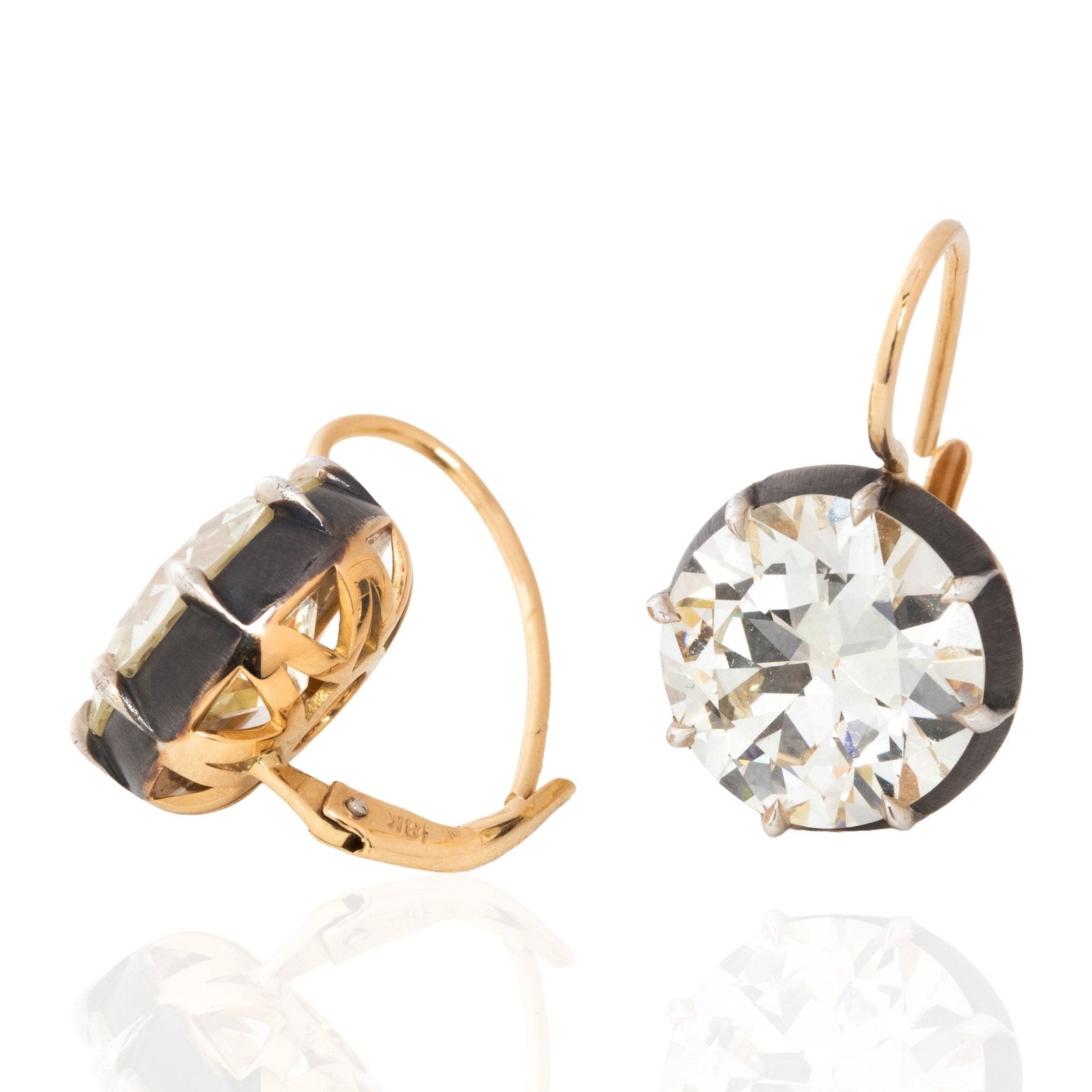 12.74ctw Old European Cut Diamond Collet Dormeuse Earrings, GIA - Image 3