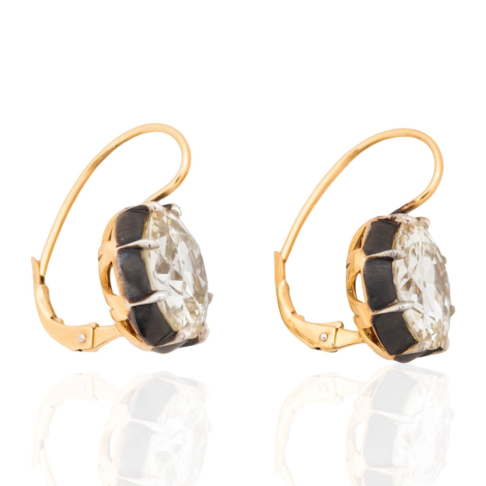 12.74ctw Old European Cut Diamond Collet Dormeuse Earrings, GIA - Image 4