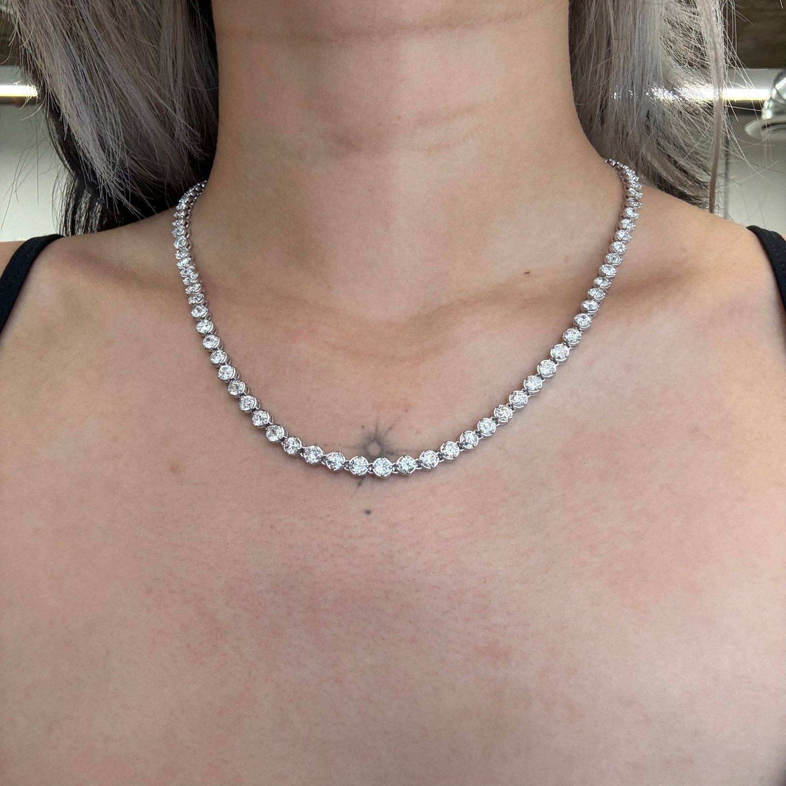 15.71ctw Old European Cut Diamond Compass Bezel Tennis Necklace - Image 2