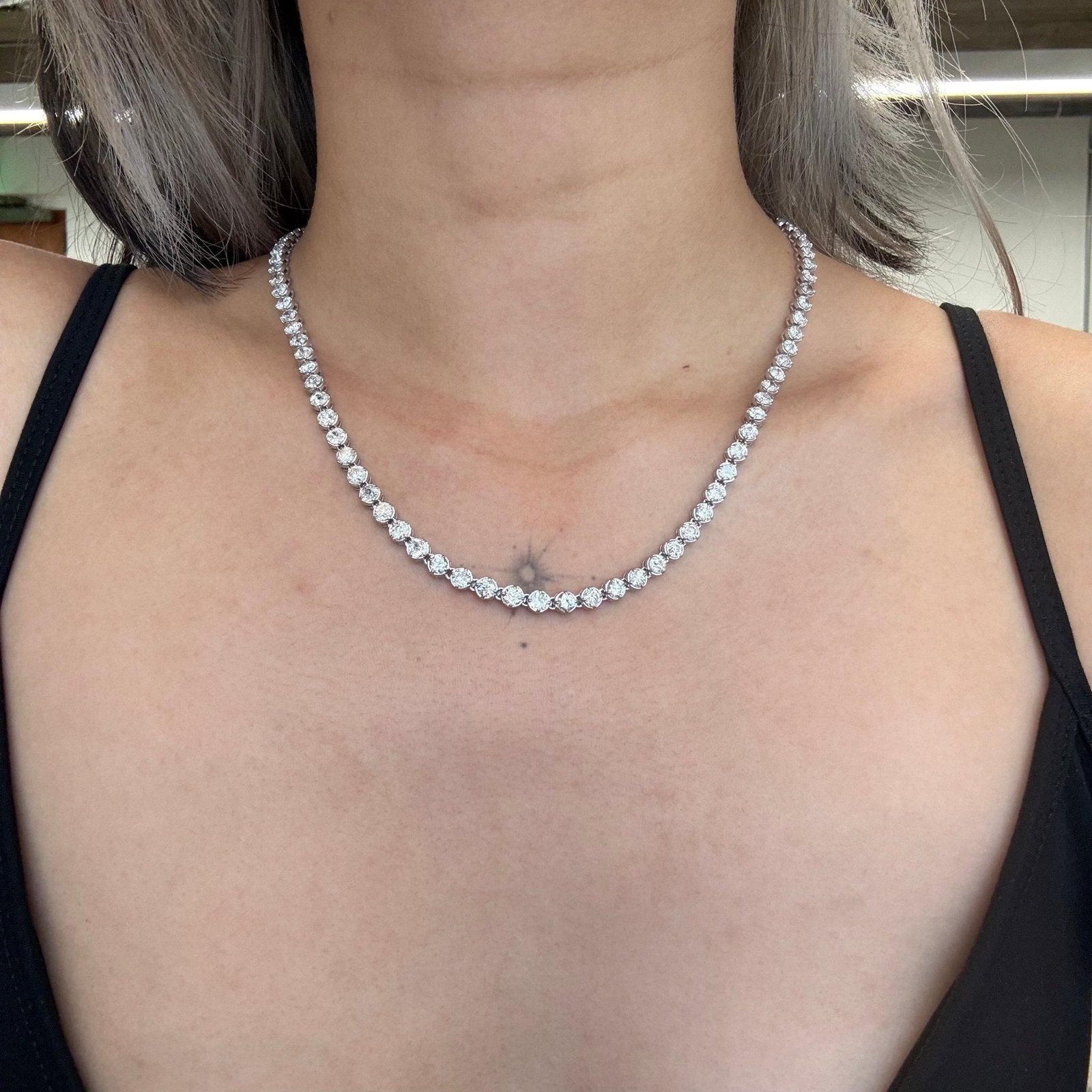 15.71ctw Old European Cut Diamond Compass Bezel Tennis Necklace - Image 3