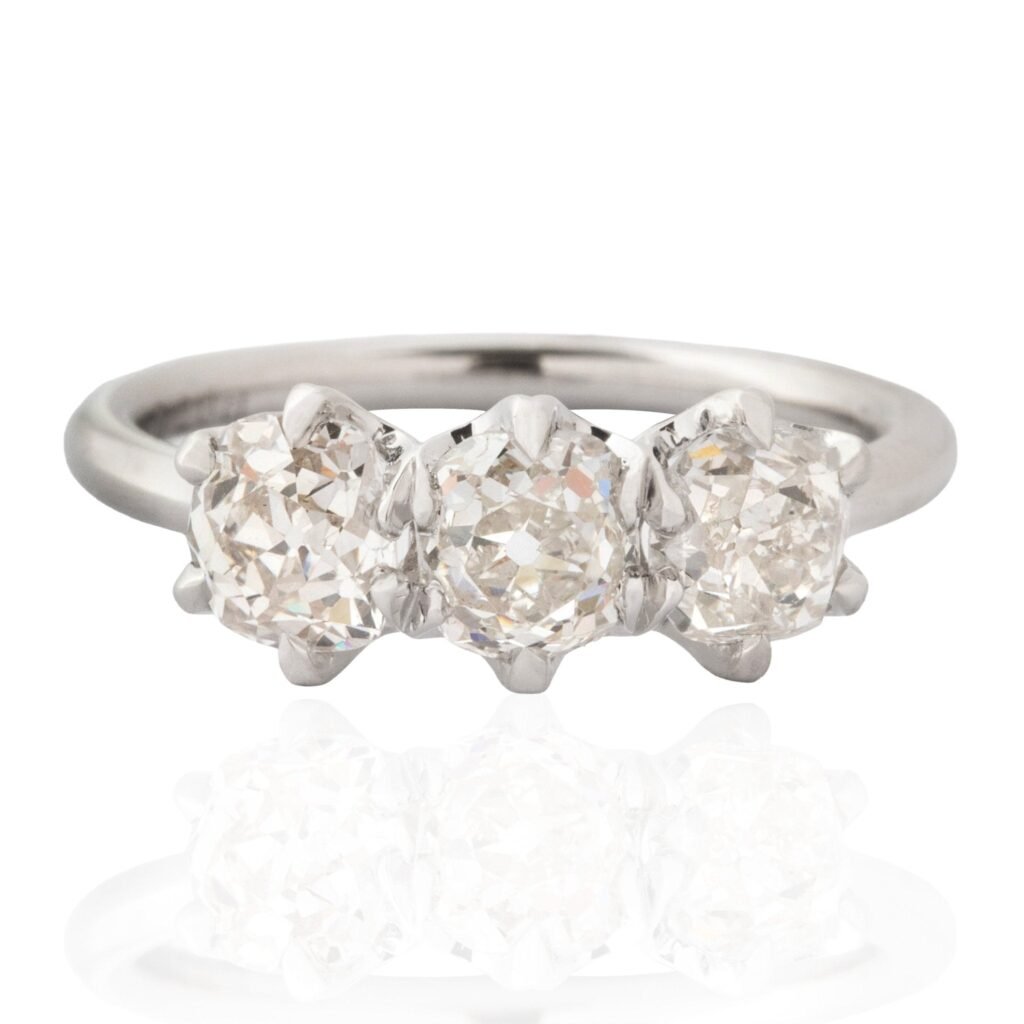 2.13ctw Old Mine Cut Diamond Trilogy Ring