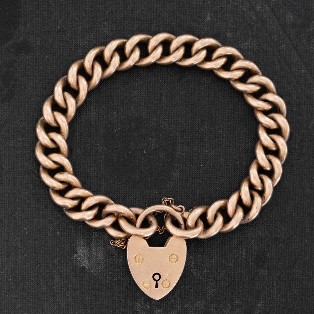 Victorian 15kt Heart Lock Curb Bracelet