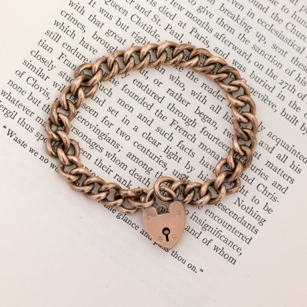 Victorian Curb Link Heart Padlock Bracelet, Rose Gold