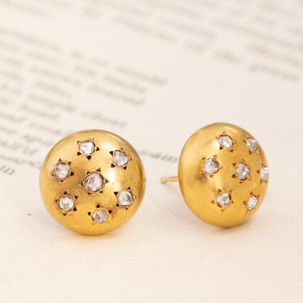 Victorian Diamond Star Motif Button Earrings, French