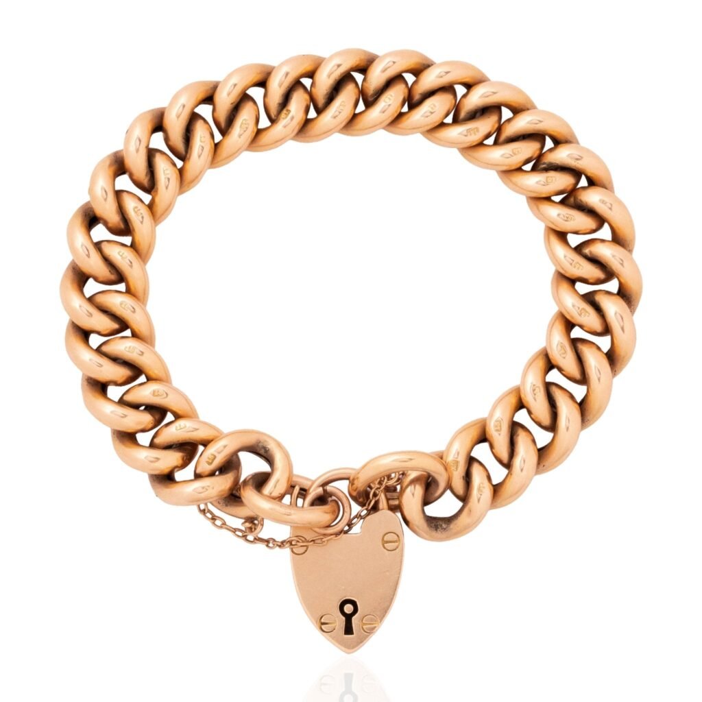 Victorian Curb Link Heart Padlock Bracelet, English
