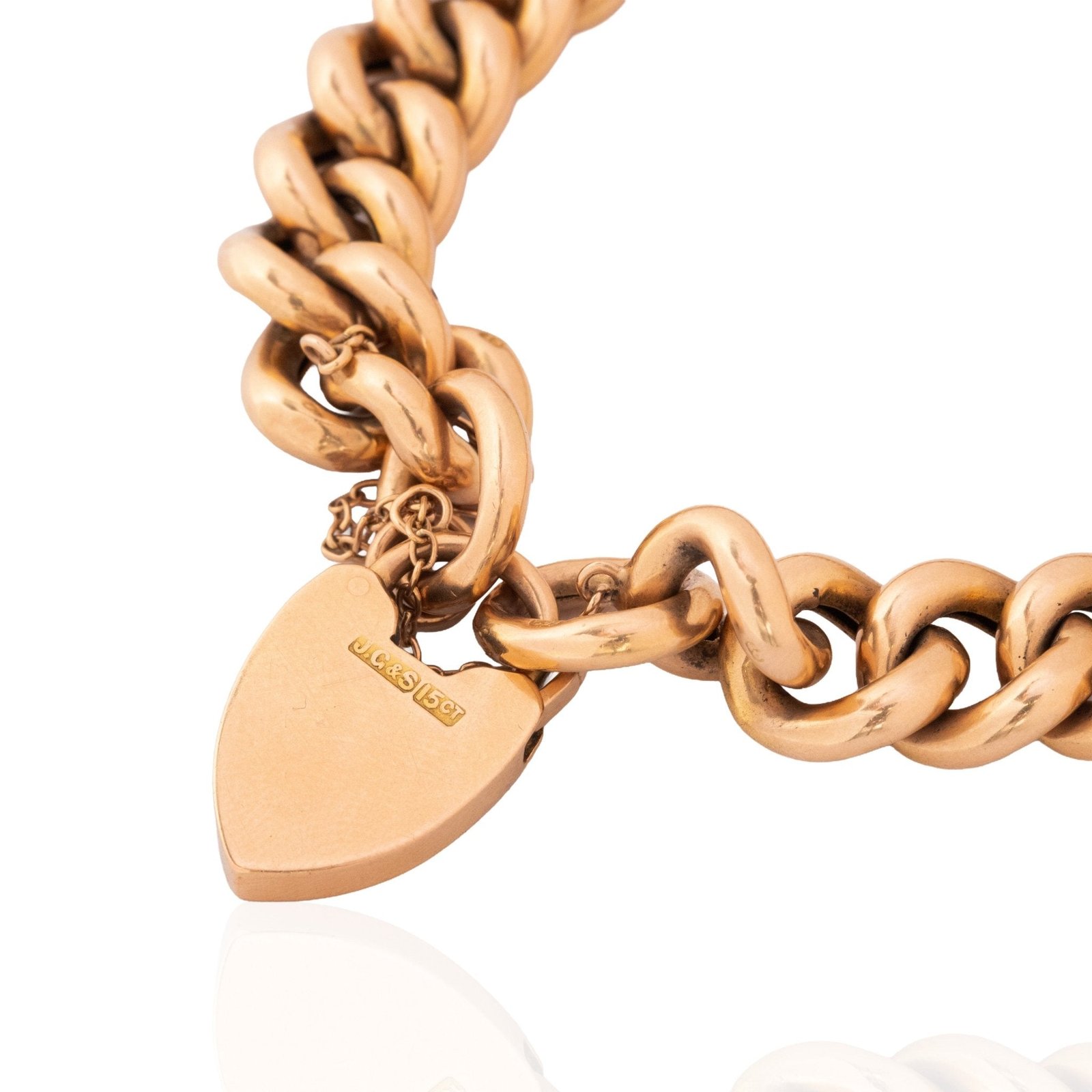 Victorian Curb Link Heart Padlock Bracelet, English - Image 2