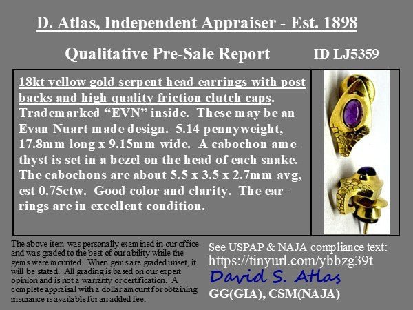 Vintage Amethyst Serpent Earrings - Image 4