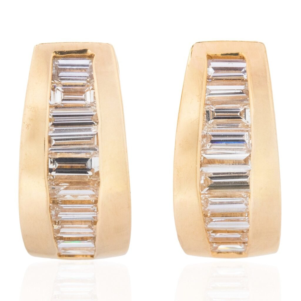 1.85ctw Vintage Baguette Cut Diamond Half Hoop Earrings
