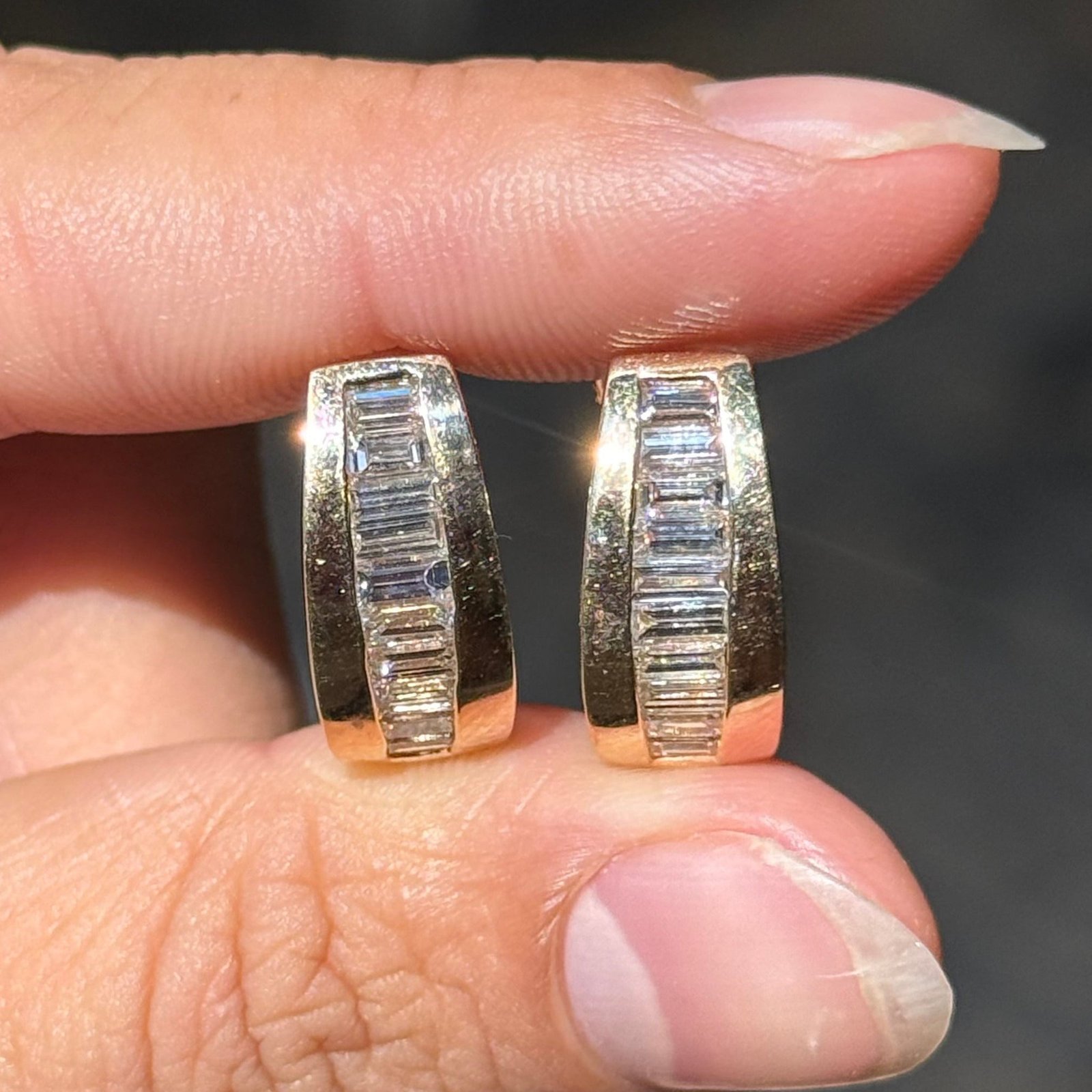 1.85ctw Vintage Baguette Cut Diamond Half Hoop Earrings - Image 3