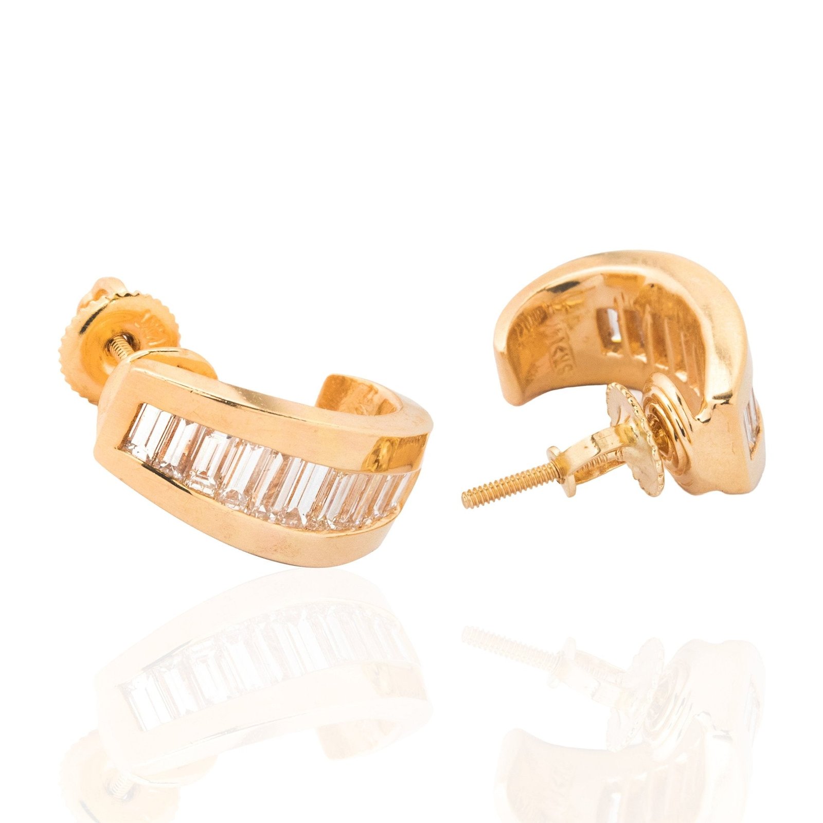 1.85ctw Vintage Baguette Cut Diamond Half Hoop Earrings - Image 4