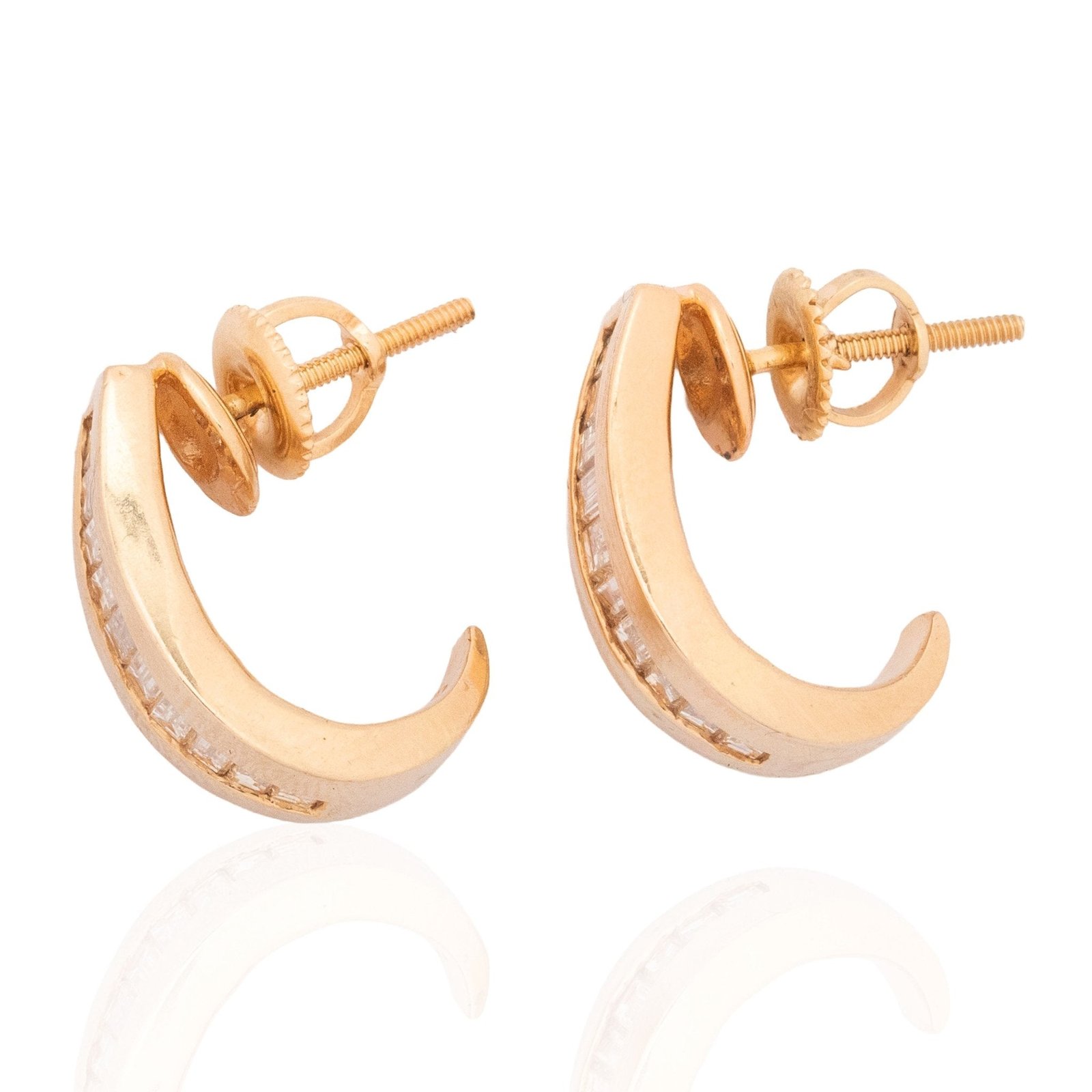 1.85ctw Vintage Baguette Cut Diamond Half Hoop Earrings - Image 6
