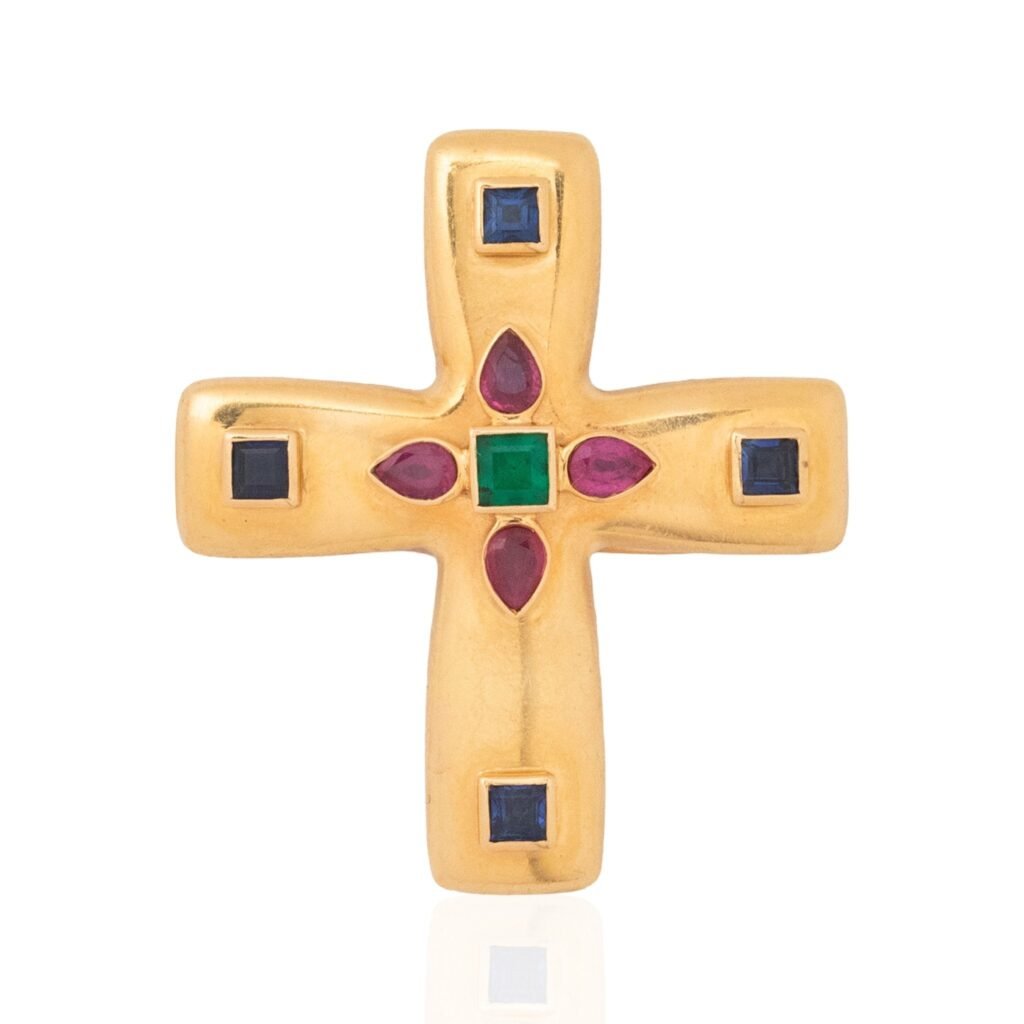Vintage Gemstone Byzantine Cross Brooch/Pendant, by Cartier