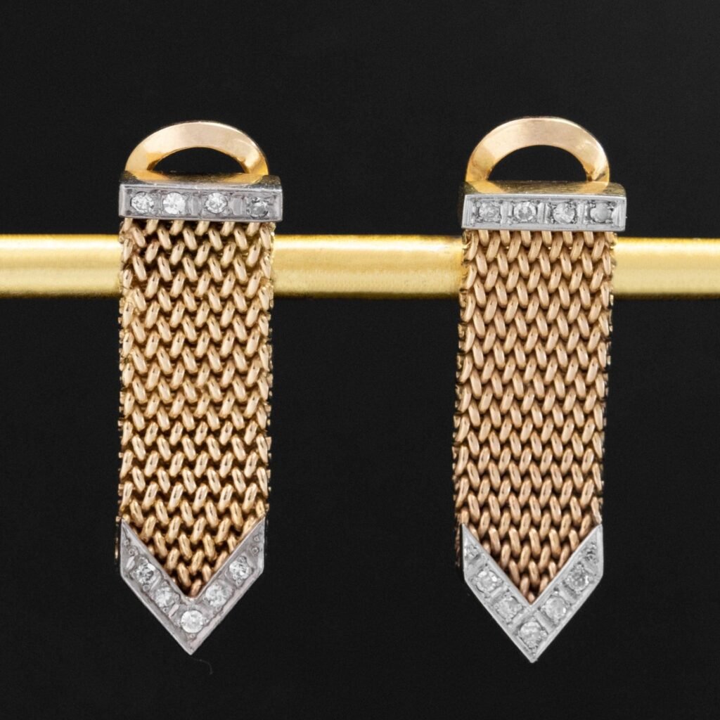 Vintage Diamond Buckle & Gold Mesh Drop Earrings