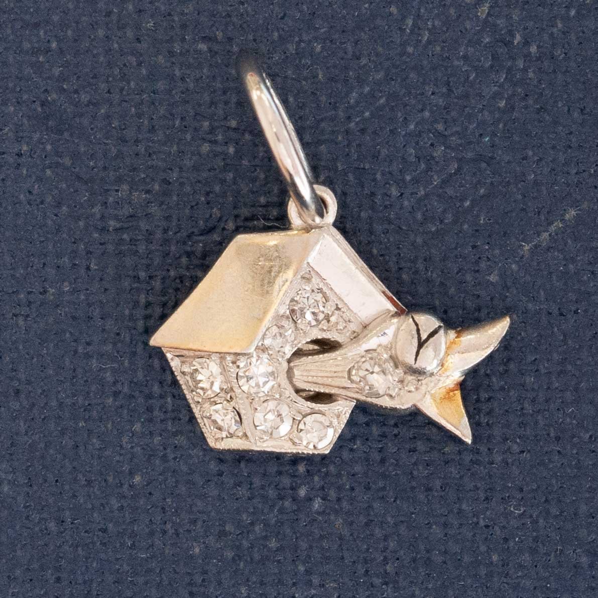 Vintage Diamond Cuckoo Clock Bird Charm