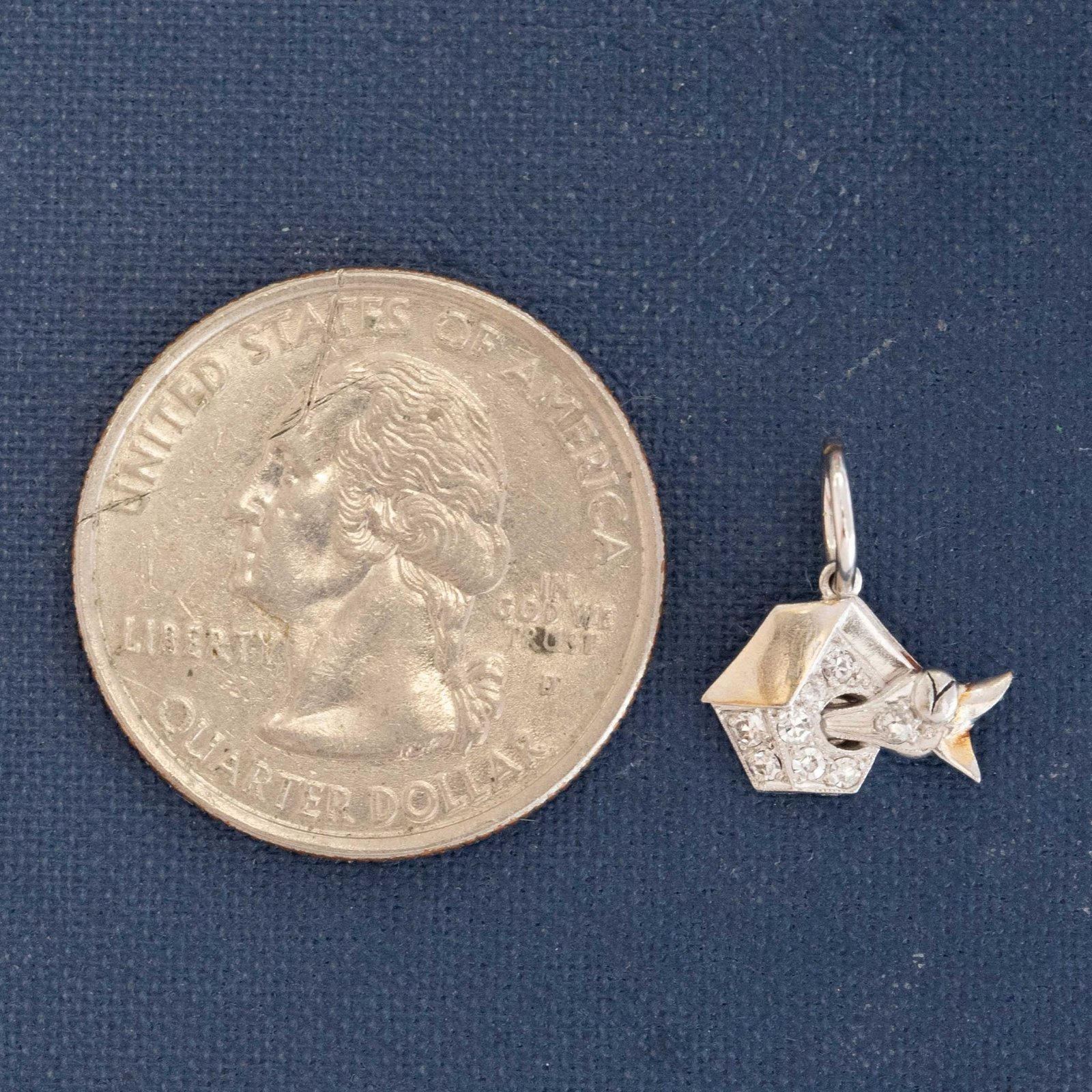 Vintage Diamond Cuckoo Clock Bird Charm - Image 4