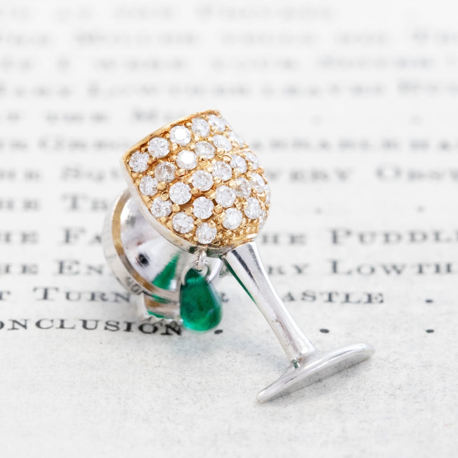 Vintage Diamond & Emerald Cocktail Pin - Image 2