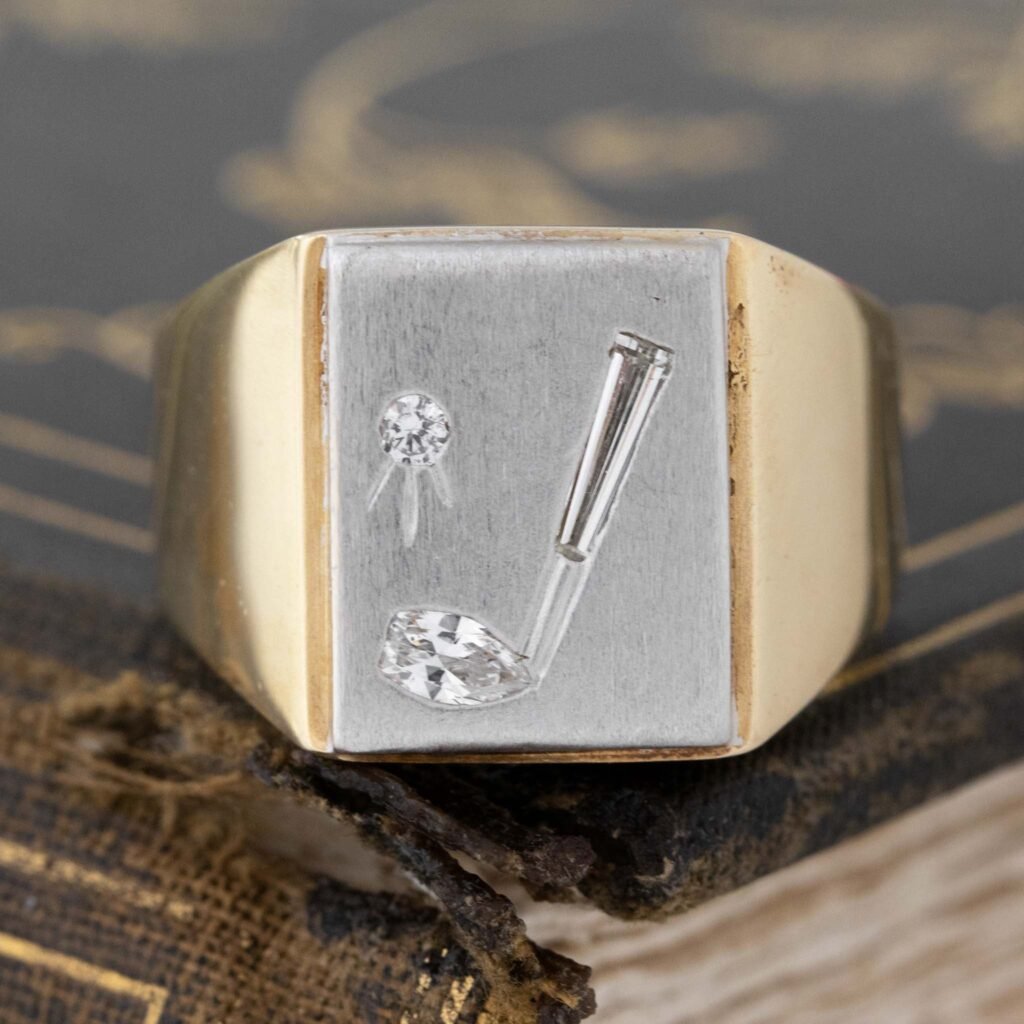 Vintage Diamond Golf Motif Signet Ring