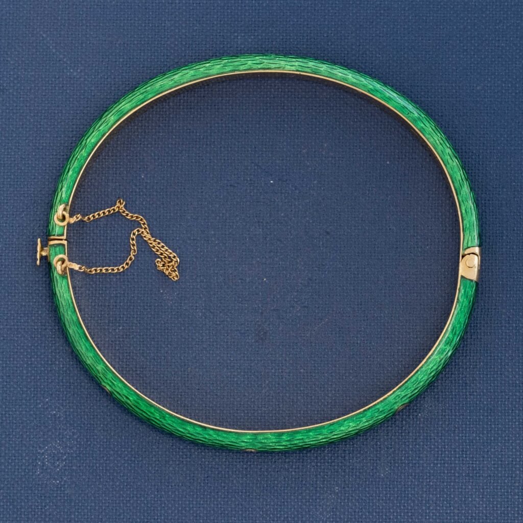 Vintage Diamond Green Enamel Bangle, Italian