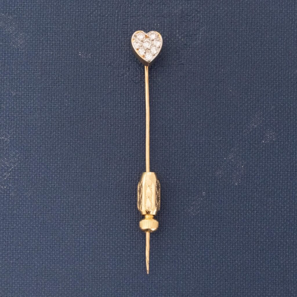 Vintage Diamond Heart Cluster Stick Pin