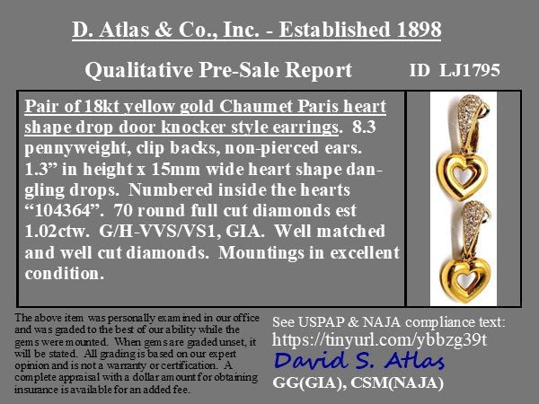 Vintage Diamond Heart Drop Earrings by Chaumet - Image 3