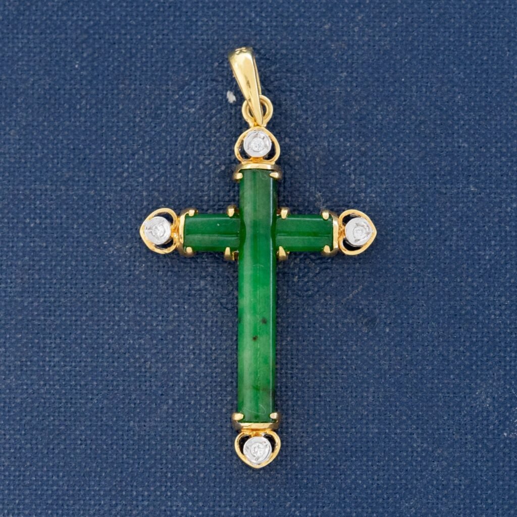 Vintage Diamond & Jadeite Cross Pendant