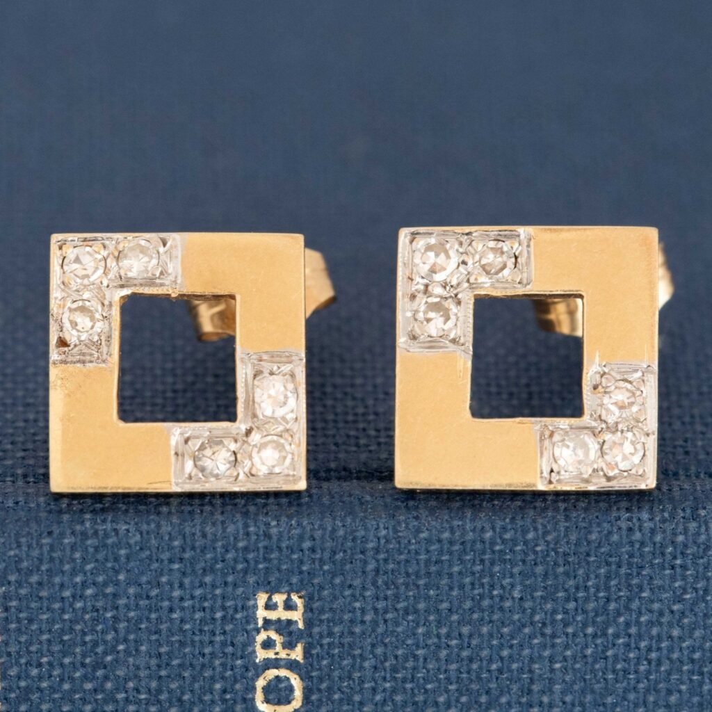 Vintage Diamond Square Frame Stud Earrings