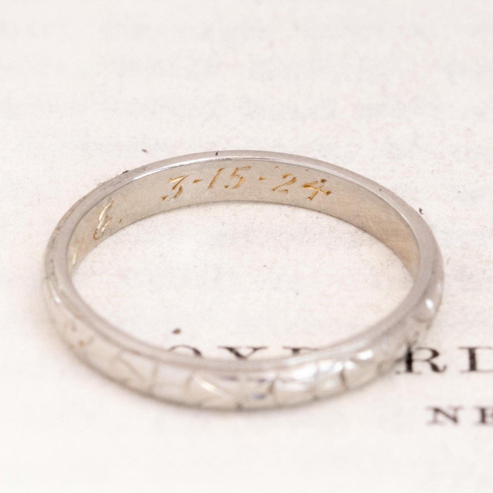 Vintage Etched Wedding Band c. 1924 - Image 5