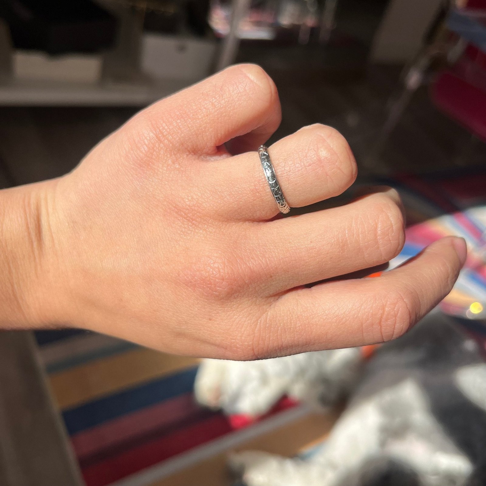 Vintage Etched Wedding Band c. 1924 - Image 2