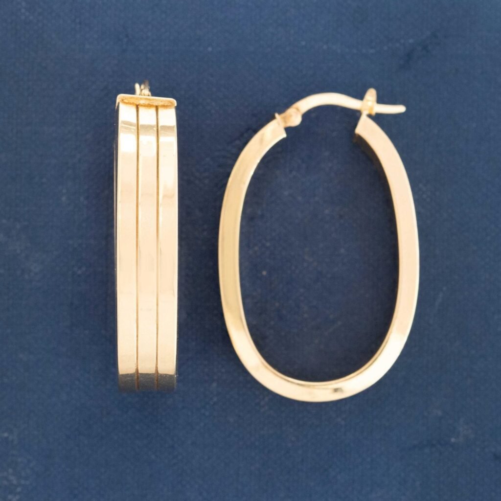 Vintage Fluted Oval Hoop Earrings, Italian
