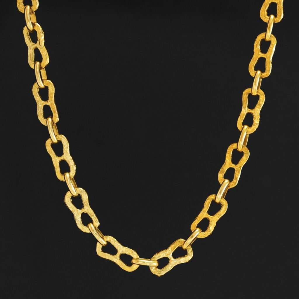 Vintage Gold Textured Link Long Chain, Italian