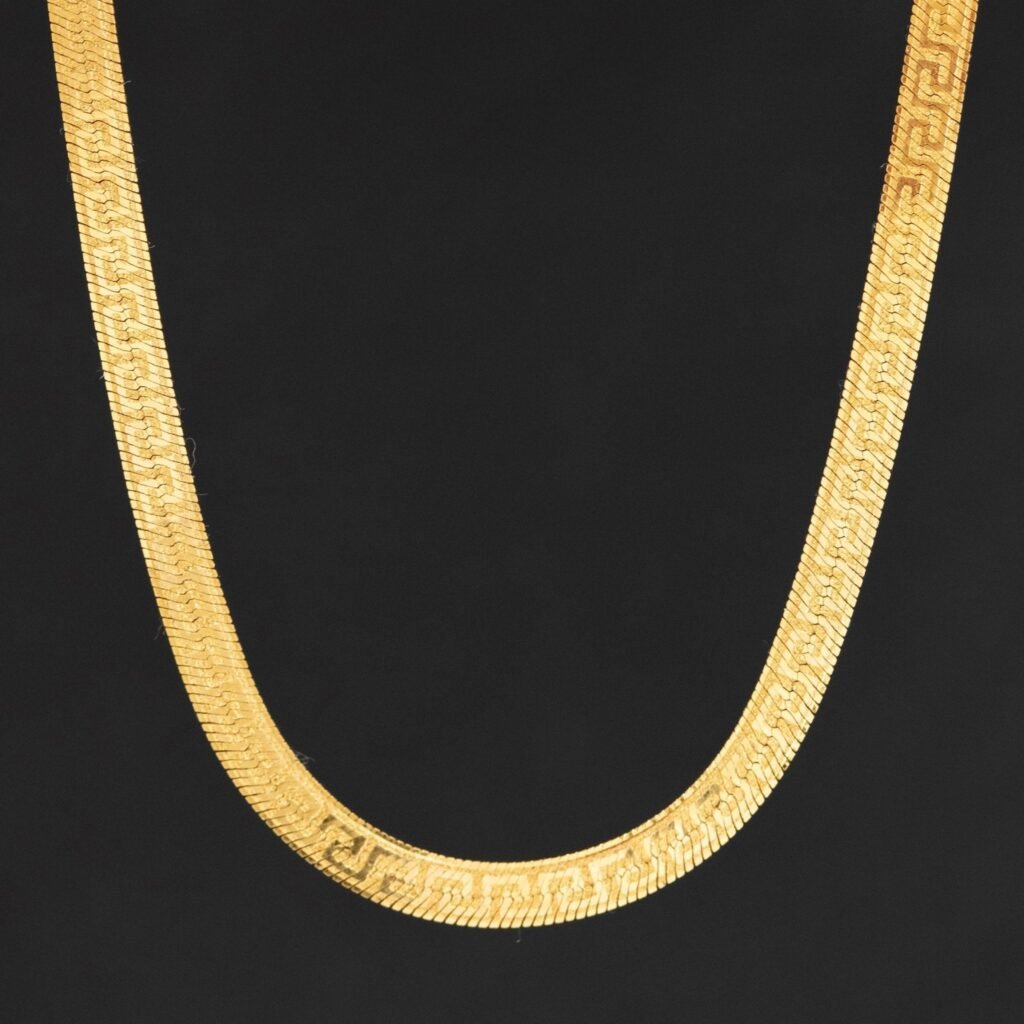 Vintage Greek Key Herringbone Necklace, Italian