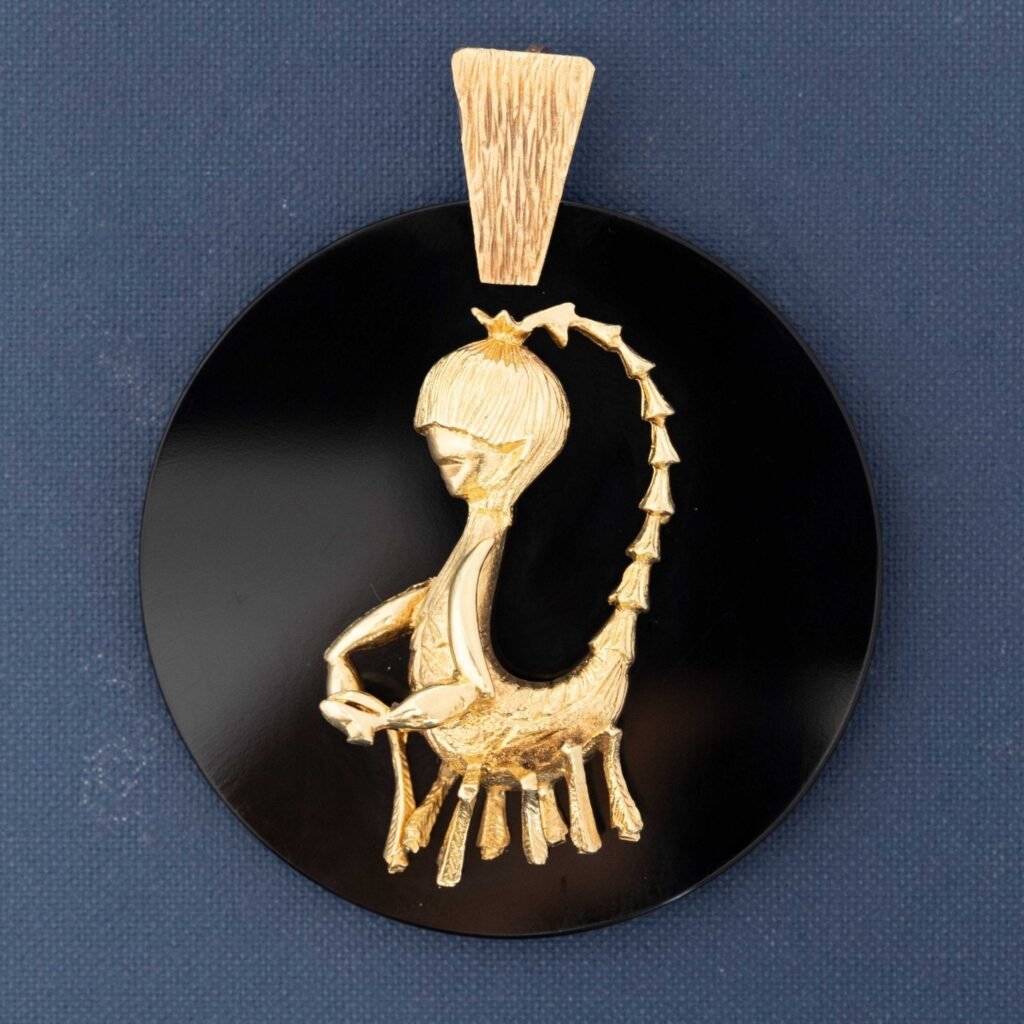 Vintage Jumbo Scorpio Onyx Medallion Pendant