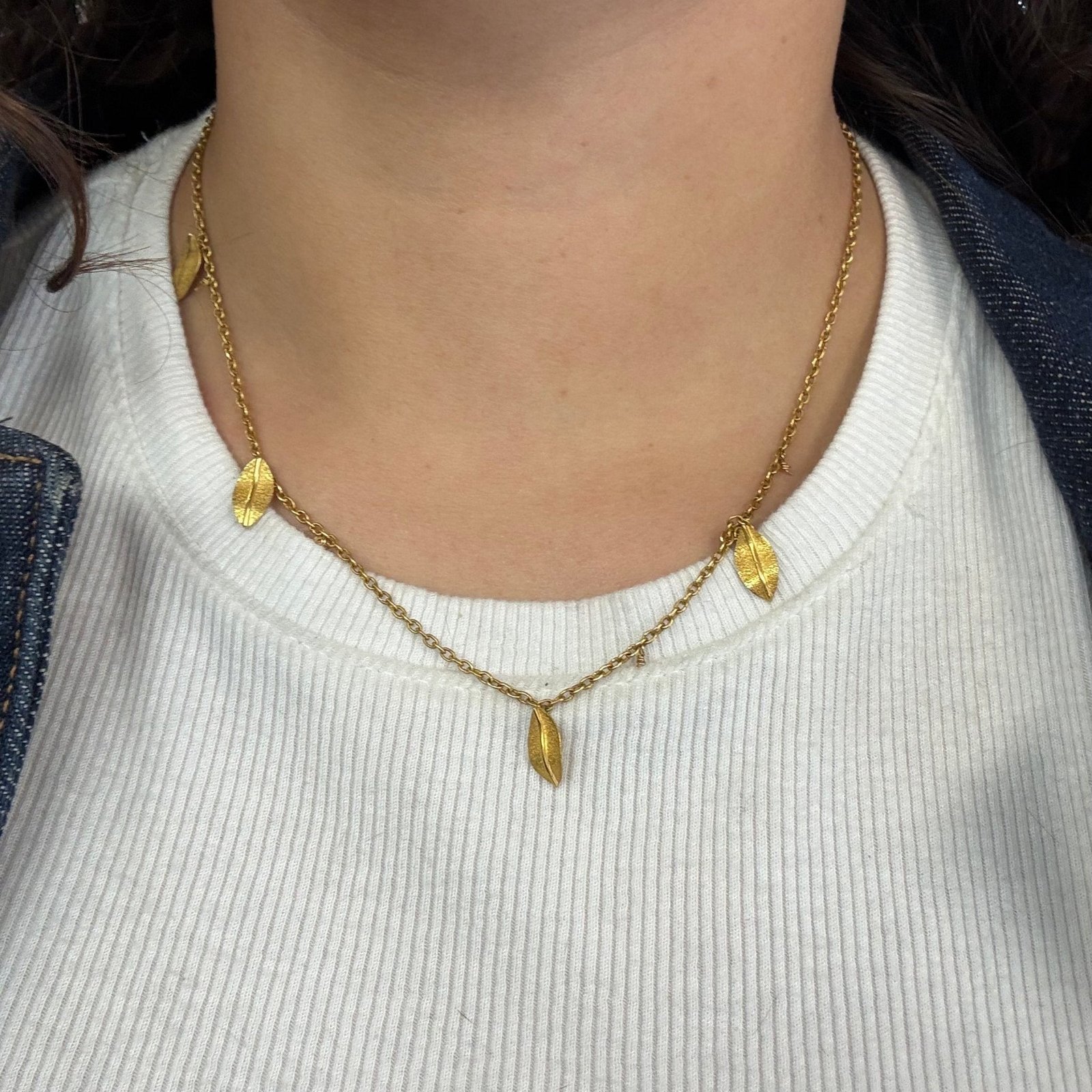 Vintage Leaf Drop Station Necklace - Image 2