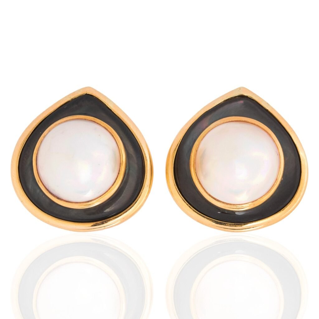 Vintage Pearl & Onyx Earrings, by Marina B